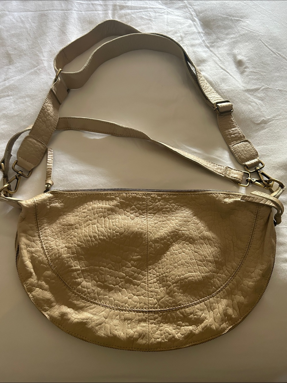 Anthropologie Beige Crescent Textured Shoulder Bag